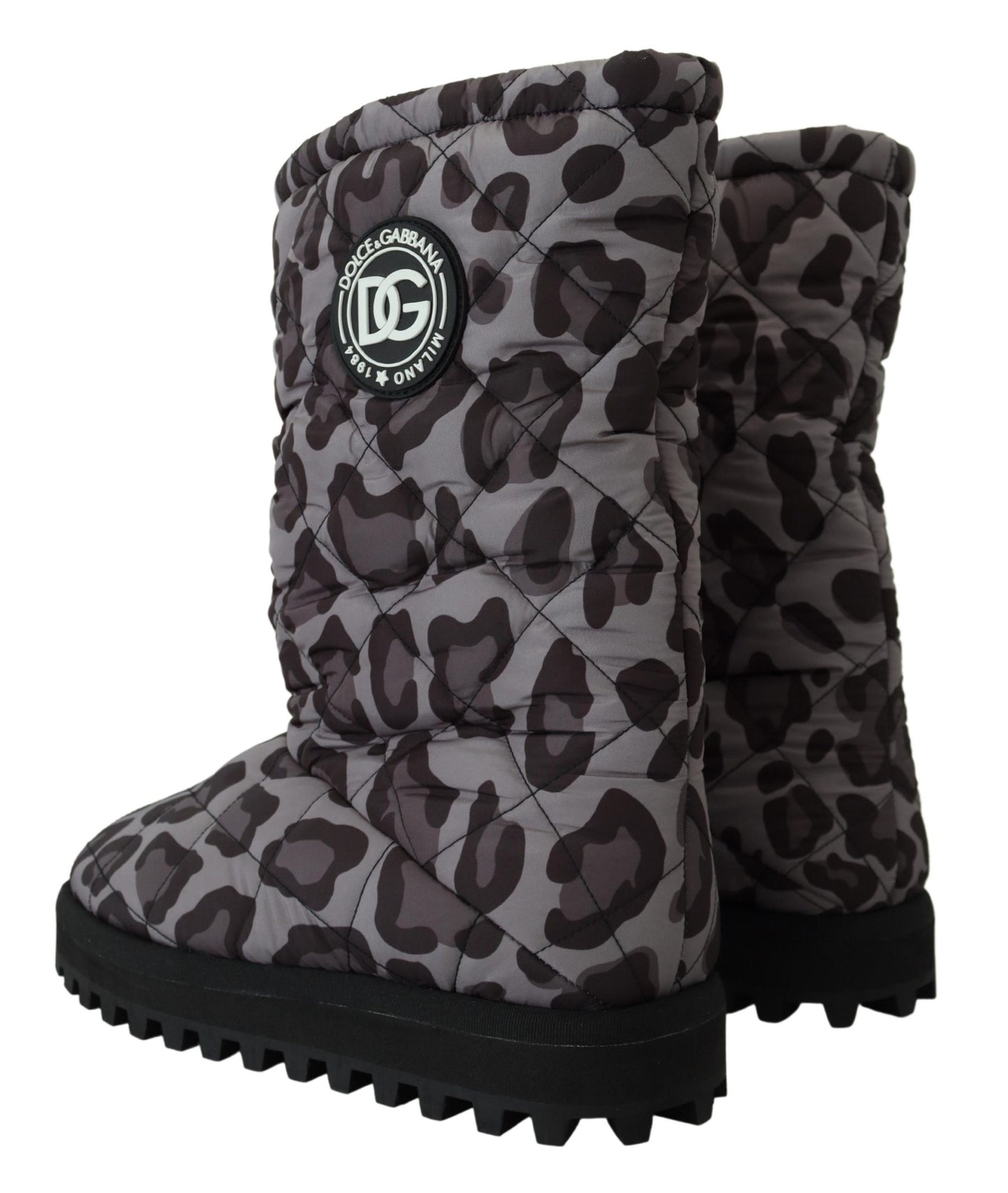 Dolce & Gabbana Elegant Gray Leopard Mid Calf Boots