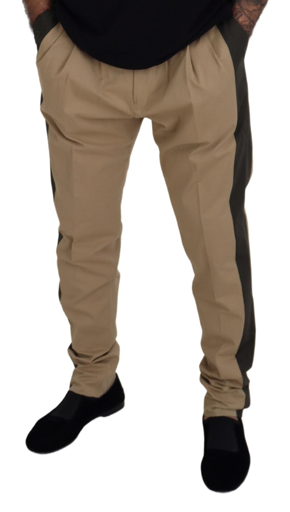 Dolce & Gabbana Brown Black Cotton Chino 남자 바지