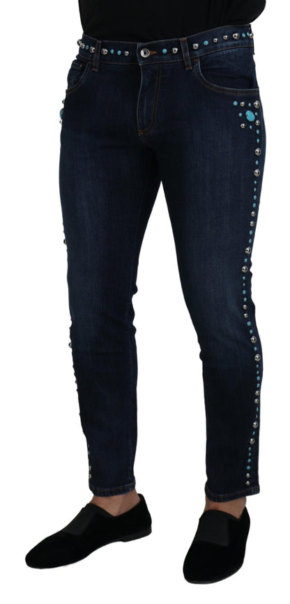 Dolce &amp; Gabbana Denim-Jeans mit niedriger Taille und Nieten aus blauer Baumwolle