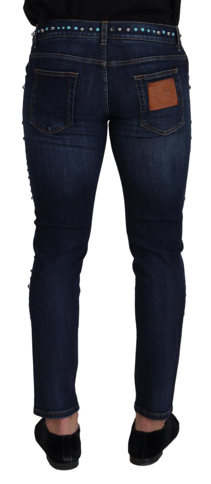 Dolce &amp; Gabbana Denim-Jeans mit niedriger Taille und Nieten aus blauer Baumwolle