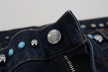 Dolce &amp; Gabbana Denim-Jeans mit niedriger Taille und Nieten aus blauer Baumwolle