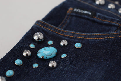 Dolce &amp; Gabbana Denim-Jeans mit niedriger Taille und Nieten aus blauer Baumwolle