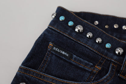 Dolce &amp; Gabbana Denim-Jeans mit niedriger Taille und Nieten aus blauer Baumwolle