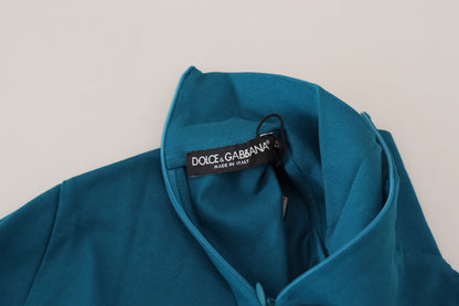 Dolce & Gabbana Blue Cotton Collared 슬림 풀오버 스웨터