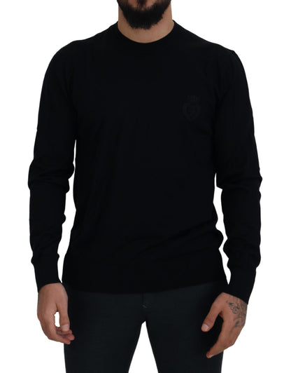 Dolce & Gabbana Black Virgin Wool Crewneck 풀오버 스웨터