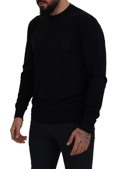 Dolce & Gabbana Black Virgin Wool Crewneck 풀오버 스웨터