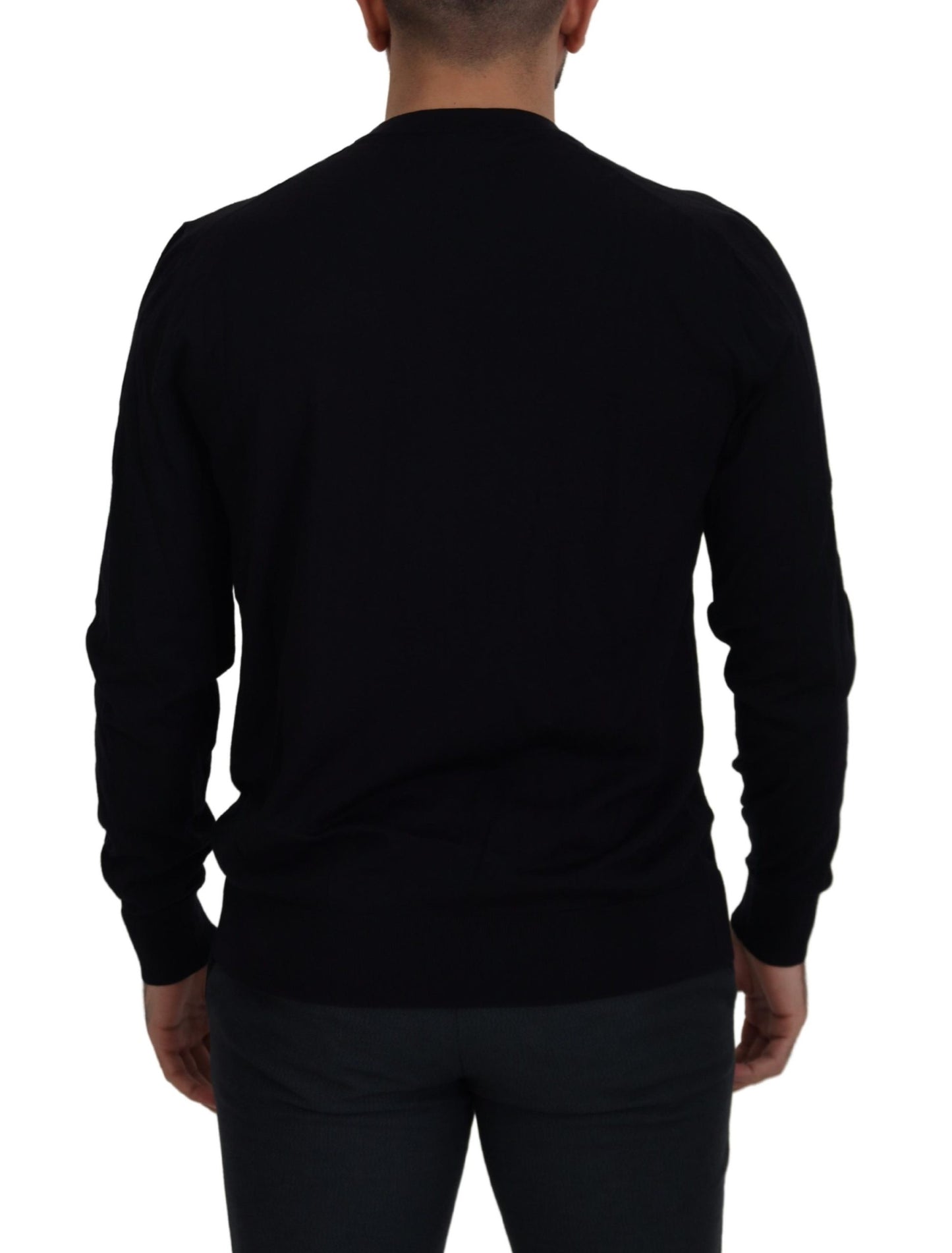 Dolce & Gabbana Black Virgin Wool Crewneck 풀오버 스웨터