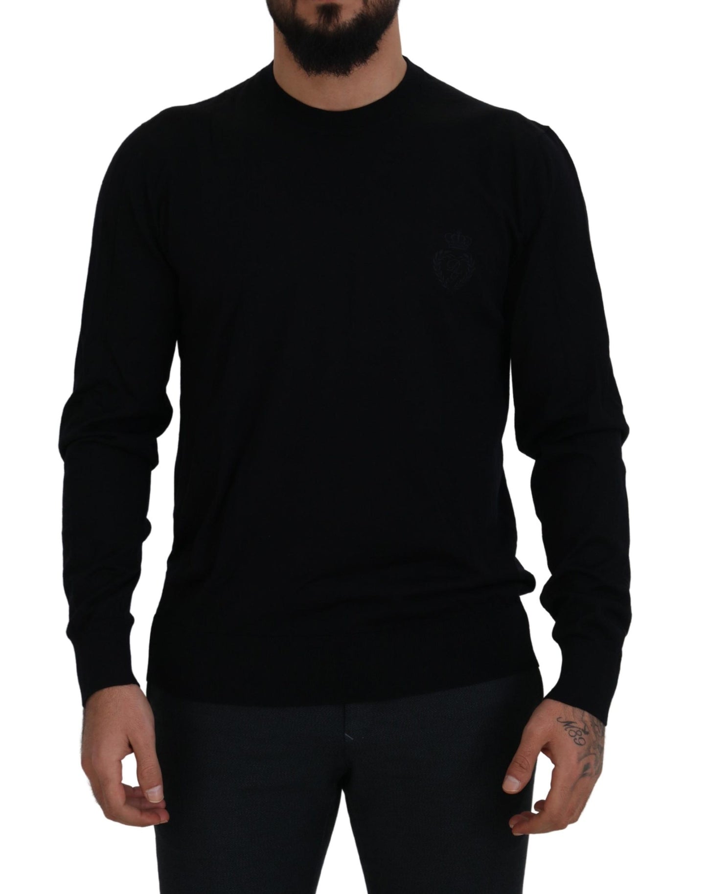 Dolce & Gabbana Black Virgin Wool Crewneck 풀오버 스웨터