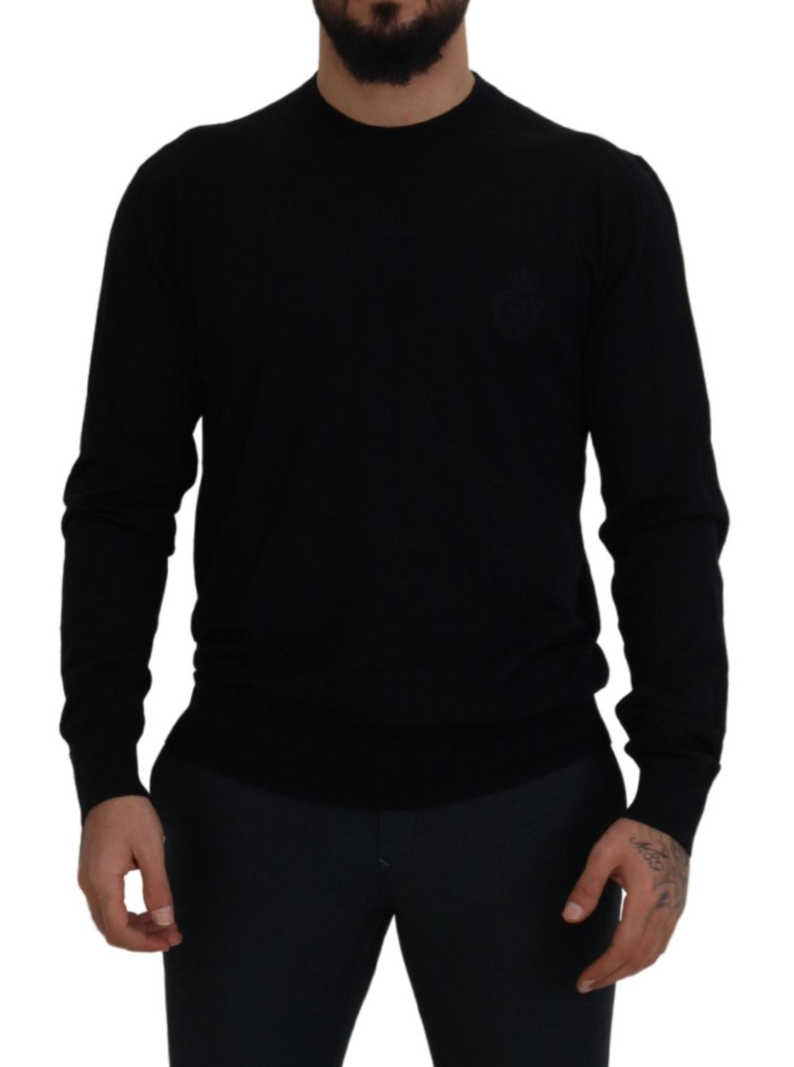 Dolce & Gabbana Black Virgin Wool Crewneck 풀오버 스웨터