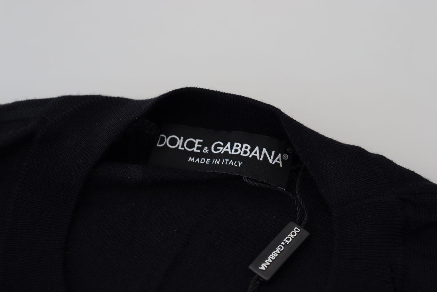 Dolce & Gabbana Black Virgin Wool Crewneck 풀오버 스웨터