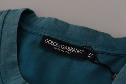 Dolce & Gabbana 블루 로고 프린트 크루 넥 코튼 티셔츠