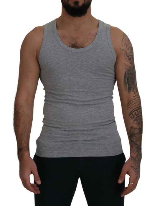 Dolce & Gabbana Grey Cotton Sleeveless 로고 남자 티셔츠