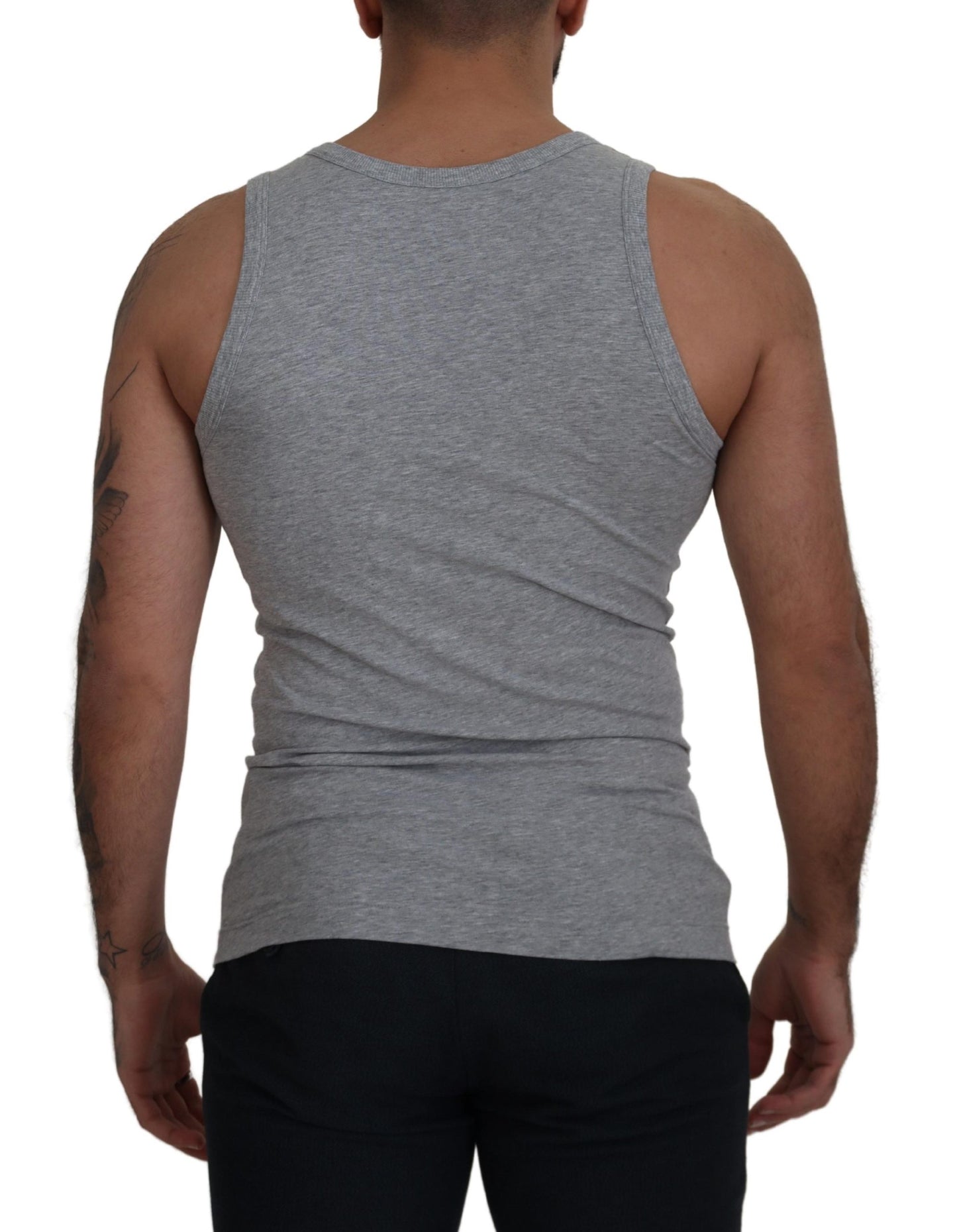 Dolce & Gabbana Grey Cotton Sleeveless 로고 남자 티셔츠