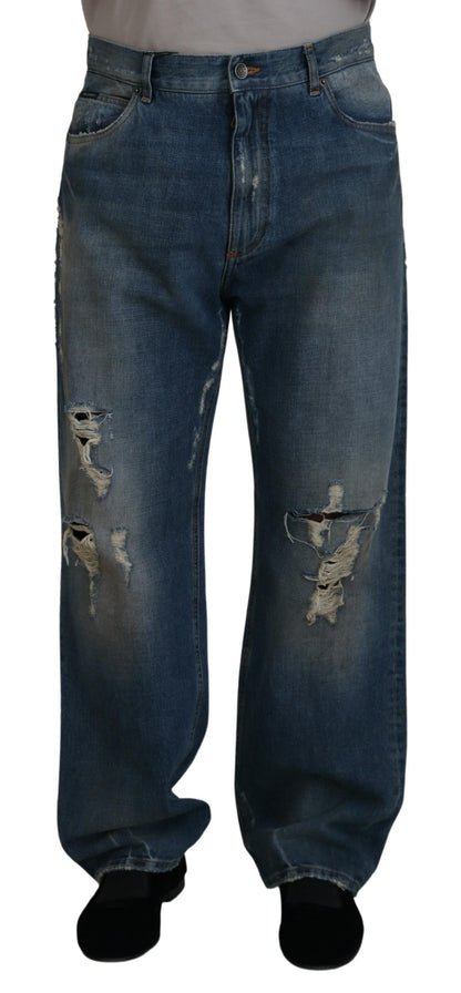 Dolce &amp; Gabbana Jeans mit zerfetzter, gerader Passform aus blauer Baumwolle