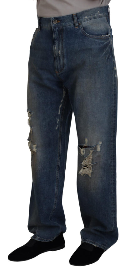 Dolce &amp; Gabbana Jeans mit zerfetzter, gerader Passform aus blauer Baumwolle