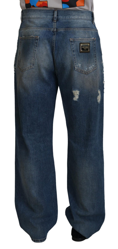 Dolce &amp; Gabbana Jeans mit zerfetzter, gerader Passform aus blauer Baumwolle