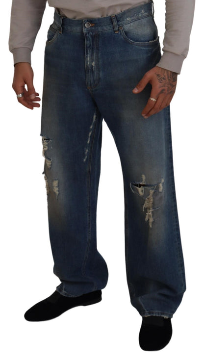 Dolce &amp; Gabbana Jeans mit zerfetzter, gerader Passform aus blauer Baumwolle