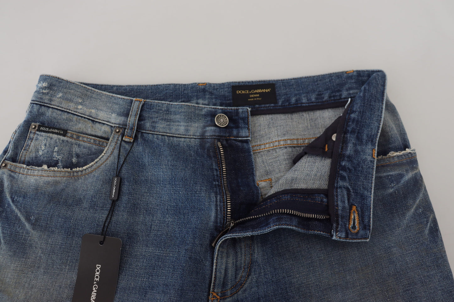 Dolce &amp; Gabbana Jeans mit zerfetzter, gerader Passform aus blauer Baumwolle