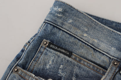 Dolce &amp; Gabbana Jeans mit zerfetzter, gerader Passform aus blauer Baumwolle