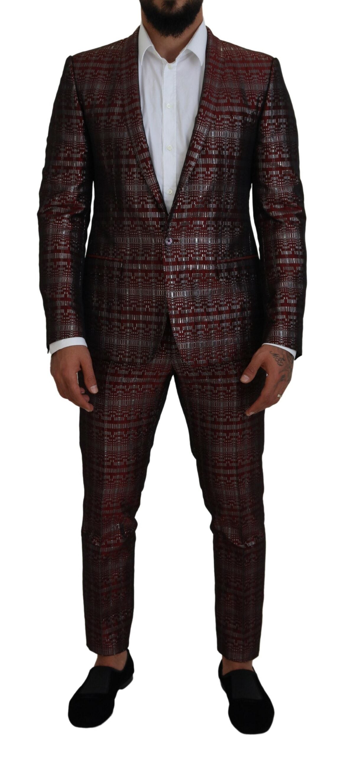 Dolce & Gabbana Bordeaux Silver Gold Slim Fit Suit