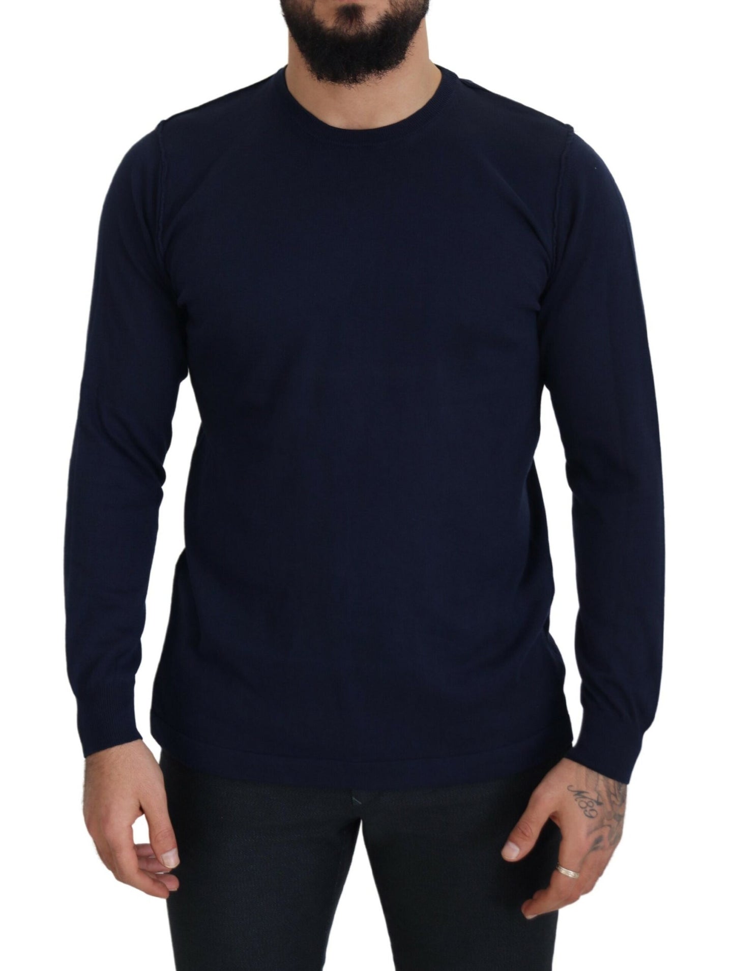 Paolo Pecora Milano Blue Cotton Crewneck 풀오버 스웨터