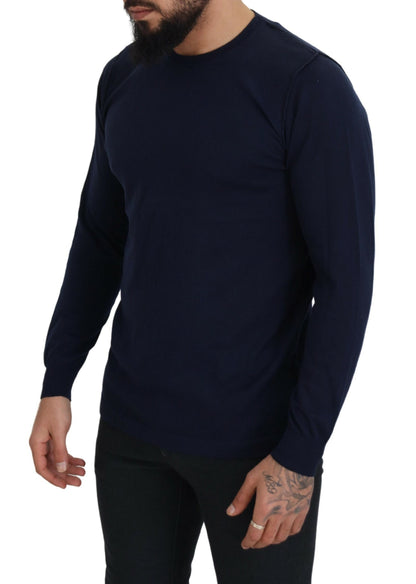 Paolo Pecora Milano Blue Cotton Crewneck 풀오버 스웨터