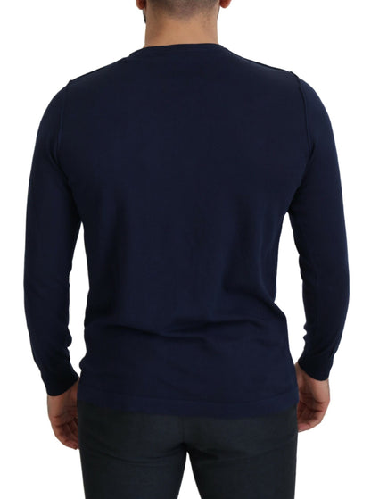 Paolo Pecora Milano Blue Cotton Crewneck 풀오버 스웨터