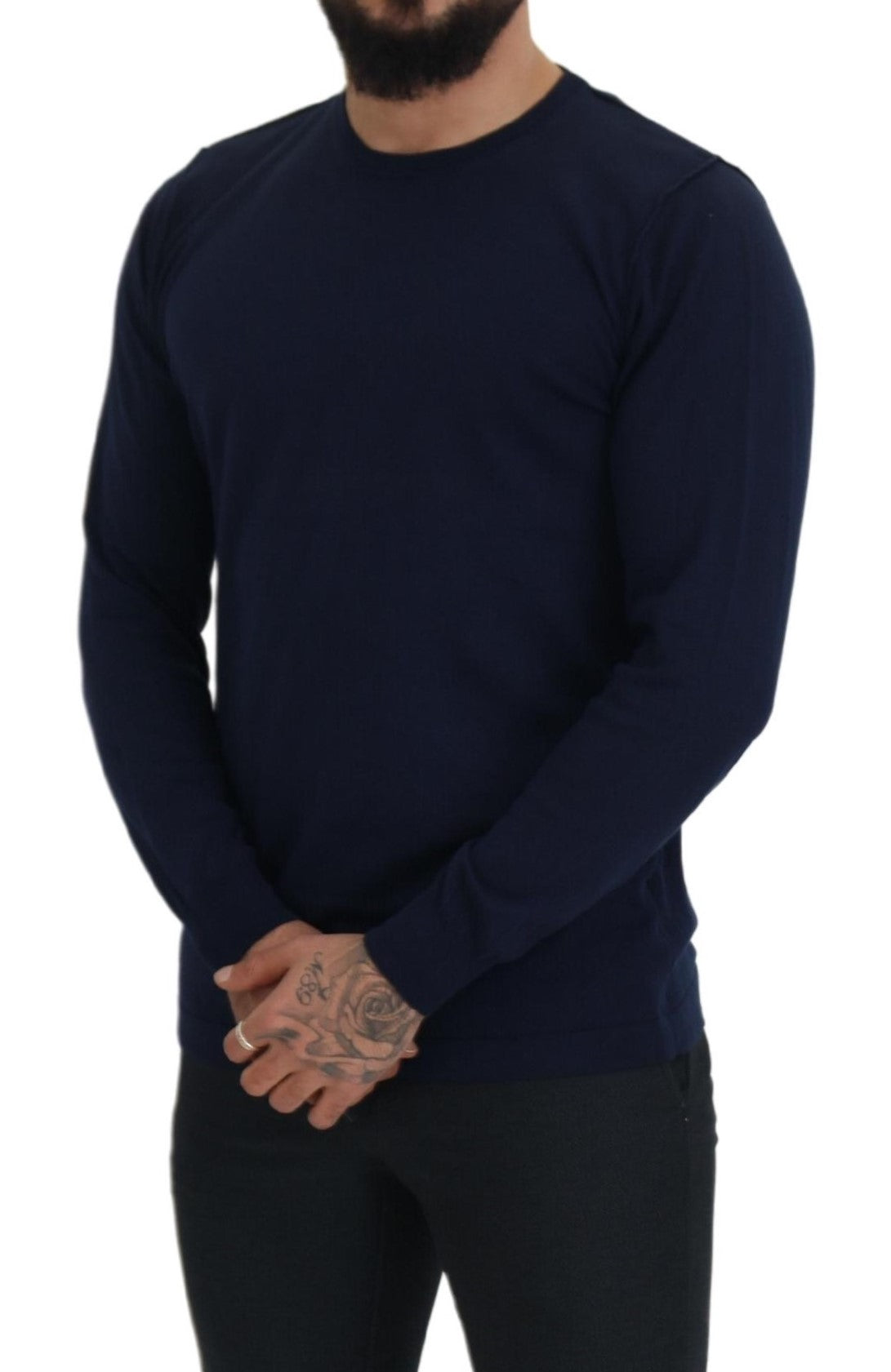 Paolo Pecora Milano Blue Cotton Crewneck 풀오버 스웨터