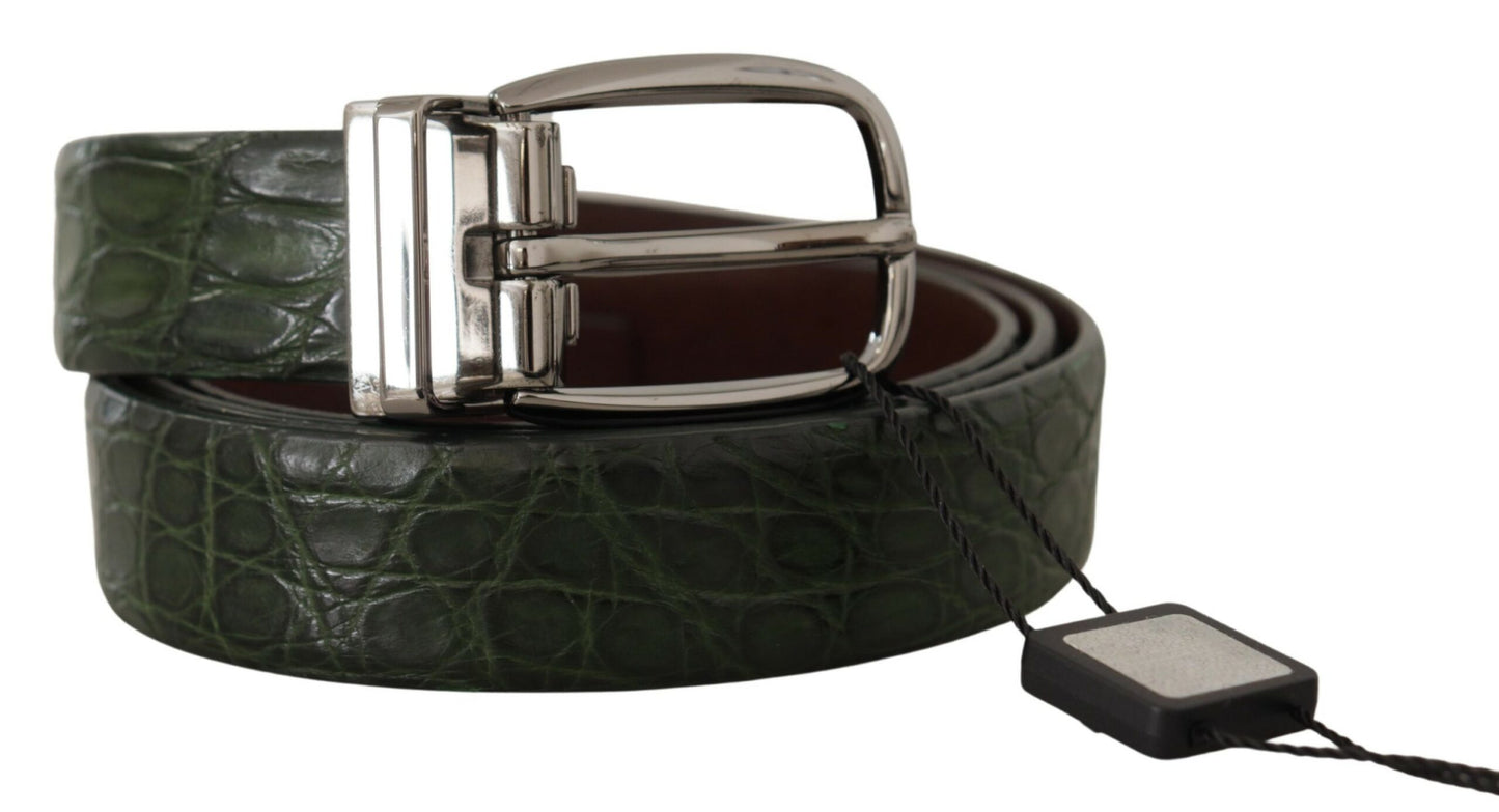 Dolce & Gabbana Green Exotic Leather Silver Buckle Belt