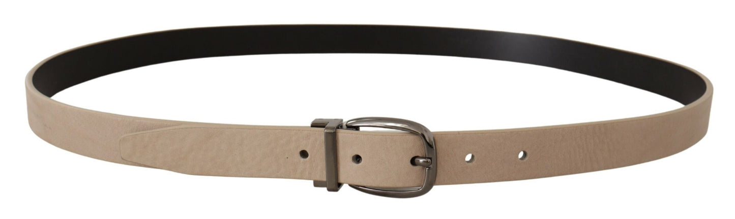 Dolce & Gabbana Elegant Beige Leather Belt with Silver Tone Buckle