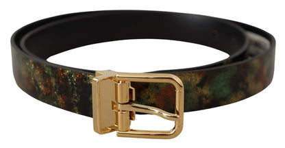 Dolce & Gabbana Black Green Leather Bronze Metal Buckle Belt