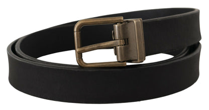 Dolce & Gabbana Elegant Black Leather Belt with Vintage Metal Buckle