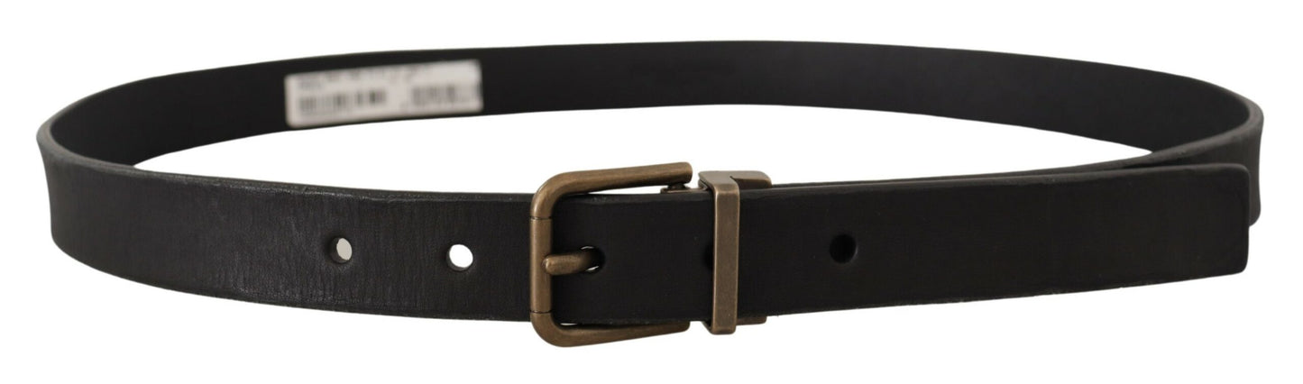 Dolce & Gabbana Elegant Black Leather Belt with Vintage Metal Buckle