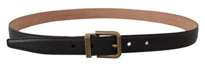 Dolce & Gabbana Elegant Black Leather Belt with Vintage Metal Buckle