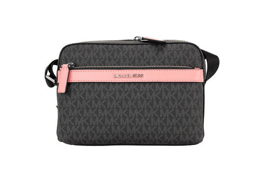 Michael Kors Cooper Small Black Pink Signature PVC 유틸리티 크로스 바디 백