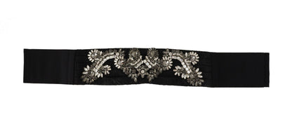 Dolce & Gabbana Black Silk Brass Crystal Impellished Ware Belt