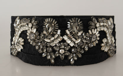 Dolce & Gabbana Black Silk Brass Crystal Impellished Ware Belt