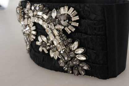 Dolce & Gabbana Black Silk Brass Crystal Impellished Ware Belt