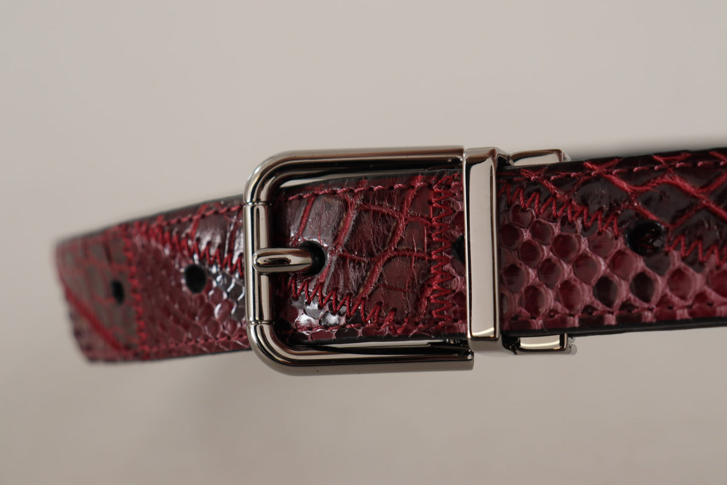 Dolce & Gabbana Red Exotic Leather Metal 로고 버클 벨트