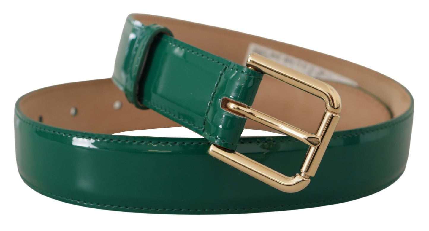 Dolce & Gabbana Green Patent Leather Logo 조각 버클 벨트