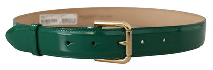 Dolce & Gabbana Green Patent Leather Logo 조각 버클 벨트