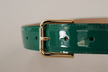 Dolce & Gabbana Green Patent Leather Logo 조각 버클 벨트