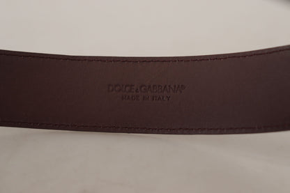 Dolce & Gabbana Maroon 송아지 가죽 가죽 와이드 로고 조각 버클 벨트