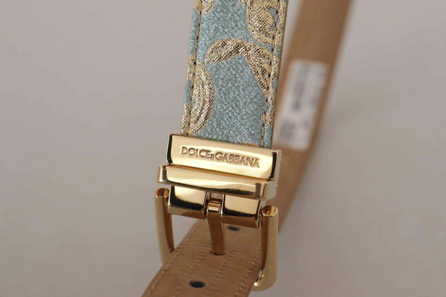 Dolce & Gabbana Blue 가죽 Jacquard 엠보싱 골드 메탈 버클 벨트