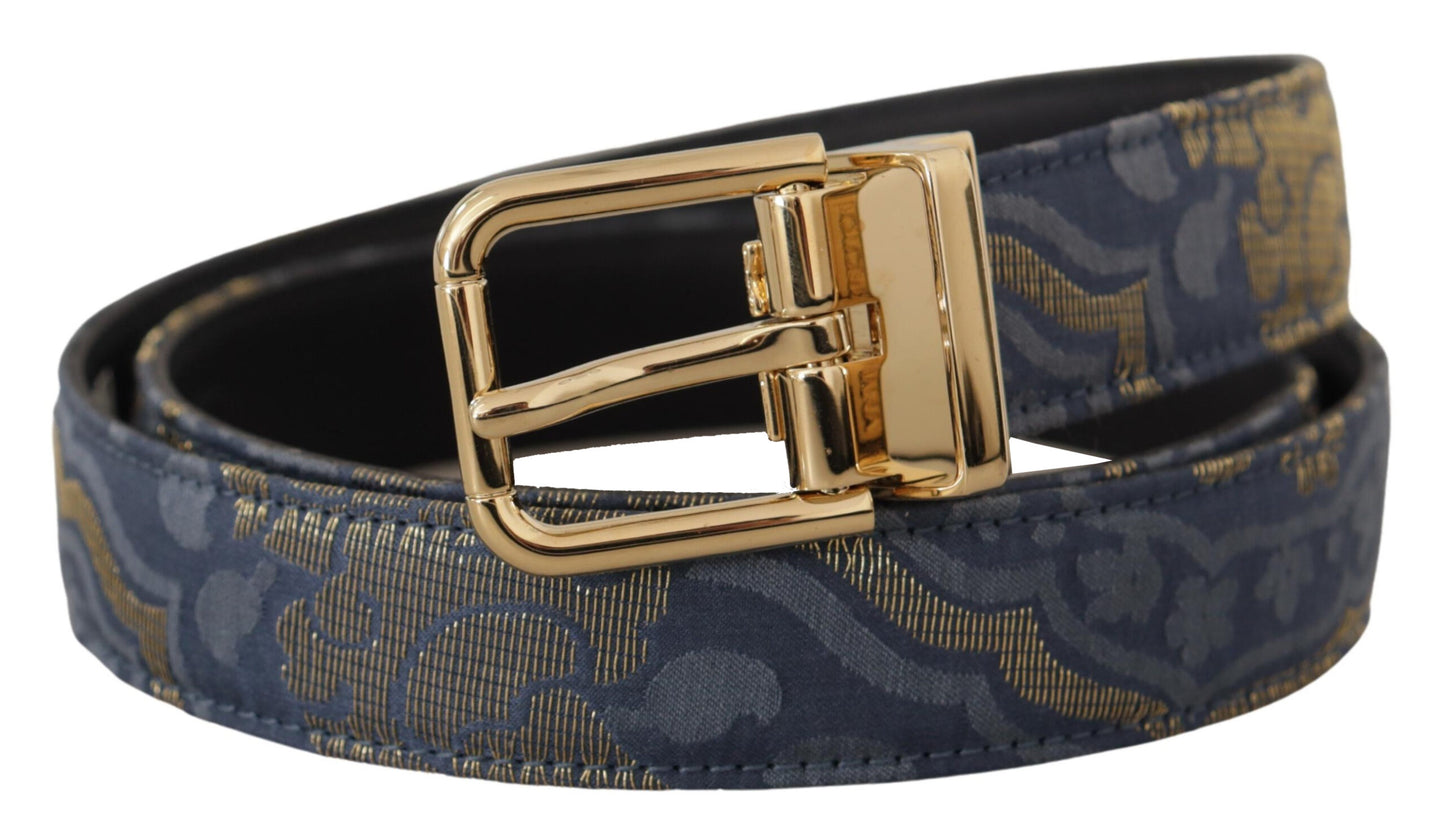 Dolce & Gabbana Navy Blue Jacquard Gold Tone 로고 금속 버클 벨트