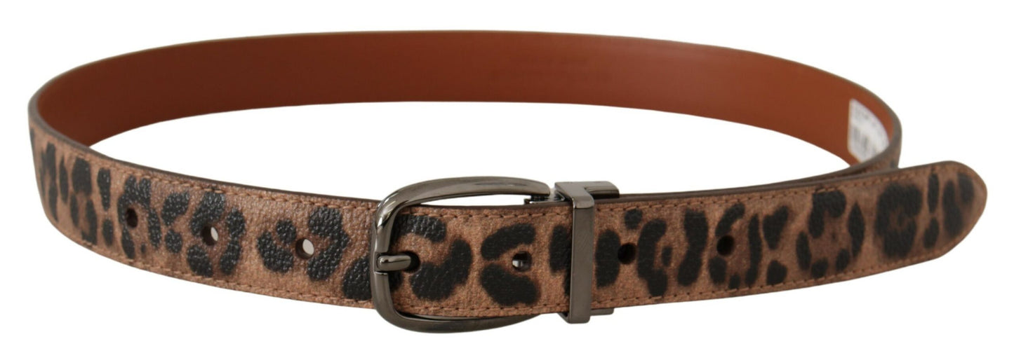 Dolce & Gabbana Brown Leopard 엠보싱 가죽 버클 벨트