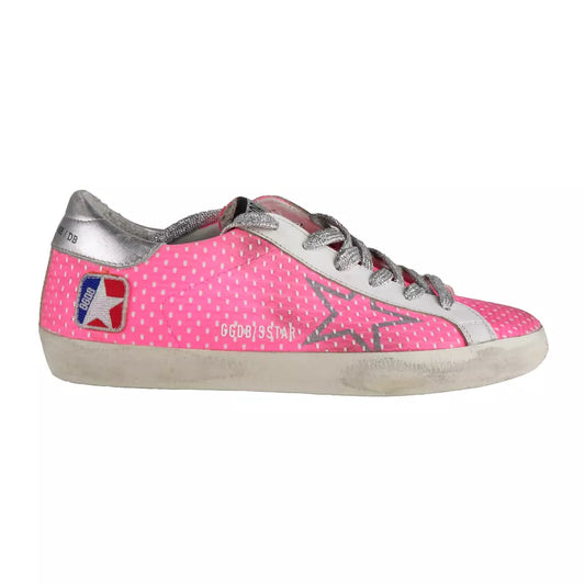 Golden Goose Pink Mesh Leather Sneakers with Glitter Accents