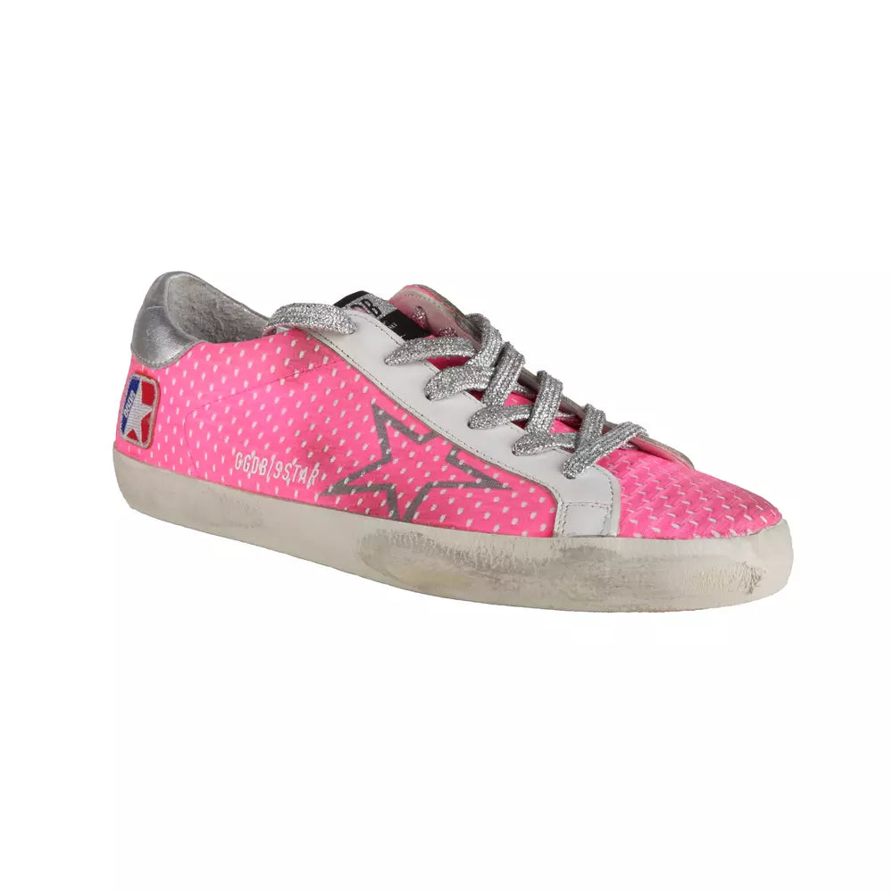 Golden Goose Pink Mesh Leather Sneakers with Glitter Accents