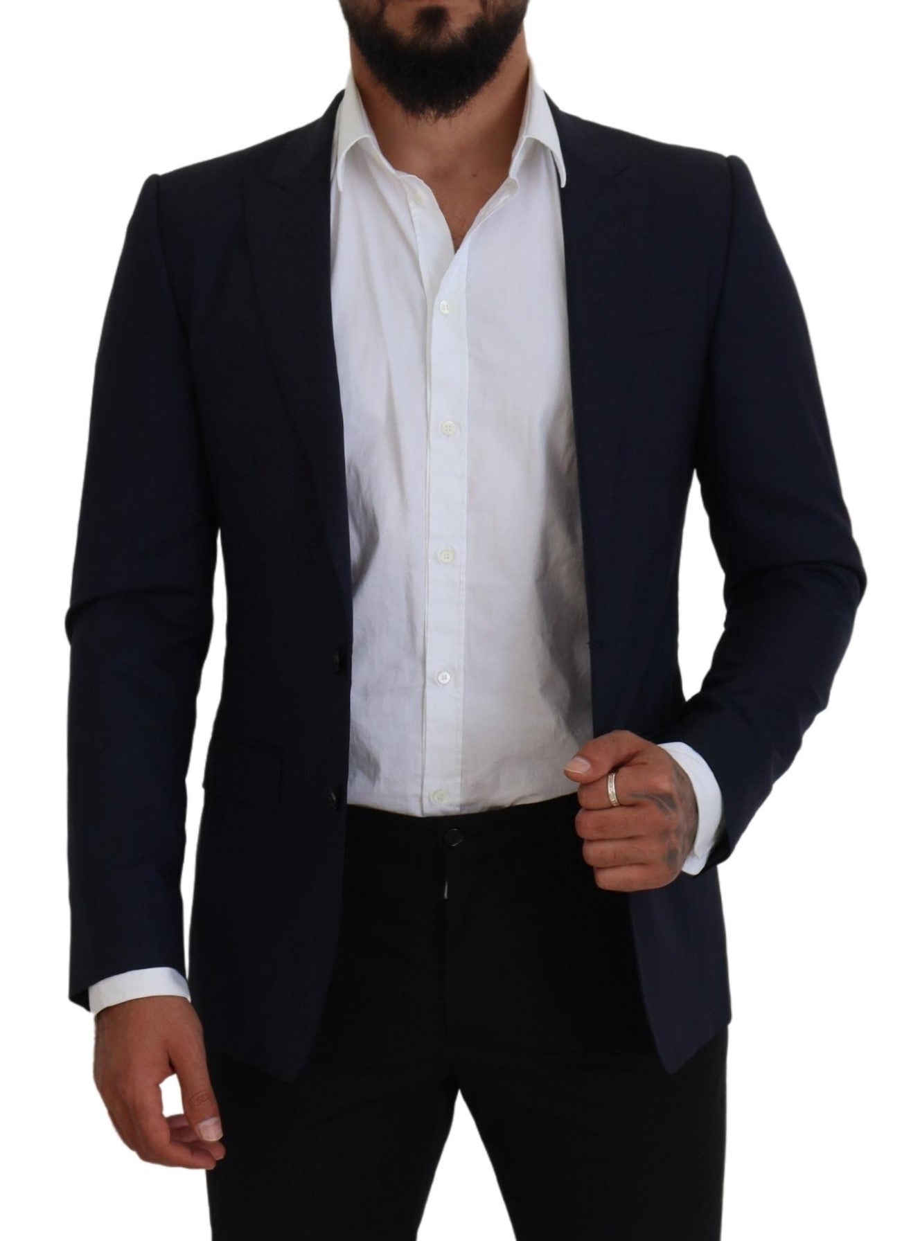 Dolce & Gabbana Blue Wool Slim Fit Formal Coat Blazer