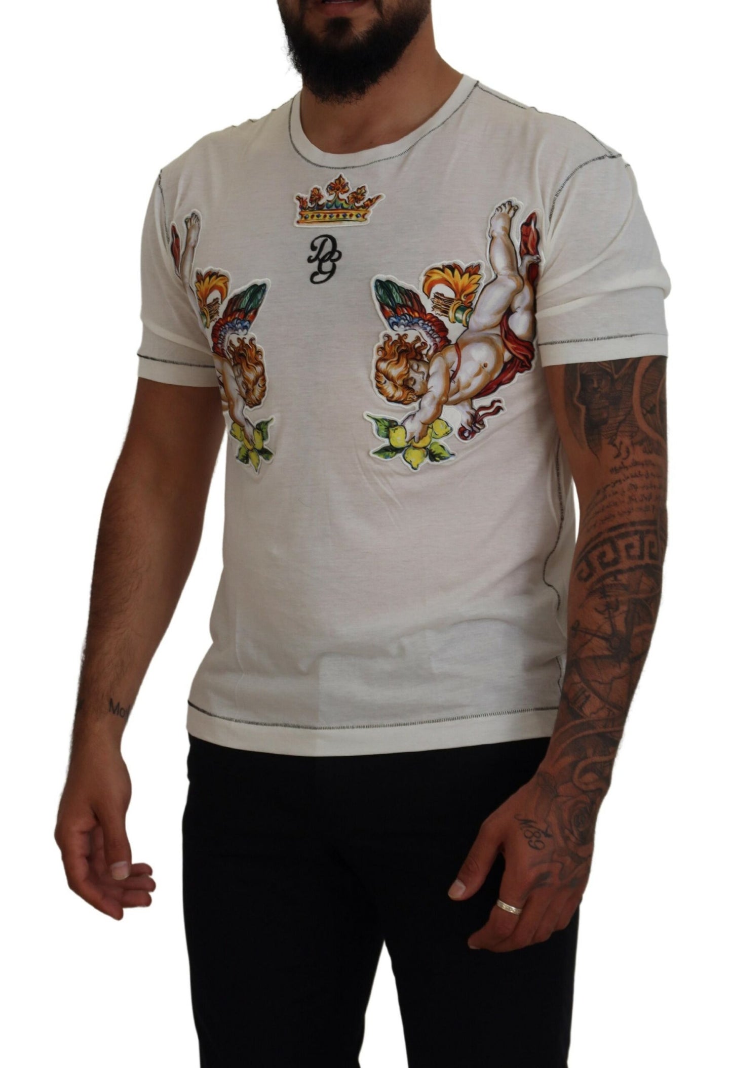 Dolce & Gabbana Weiß gedruckter kurzärärmischer Männer T-Shirt